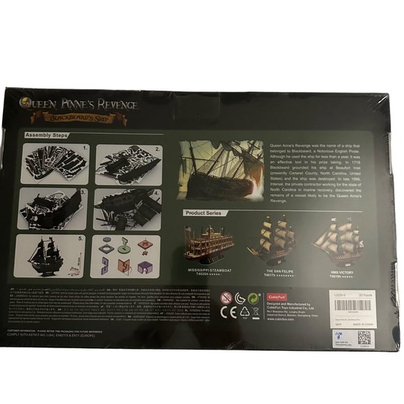 New Sealed in Box LED Queen Anne’s Revenge Blackbeard’s Ship 3D Puzzle 340 Piece - Picture 2 of 8